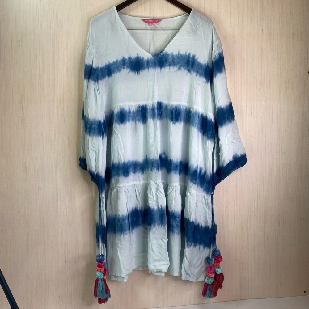 Simply Southern Blue Tie-Dye Tassel Dress/ Beach Coverup Women's Size Large